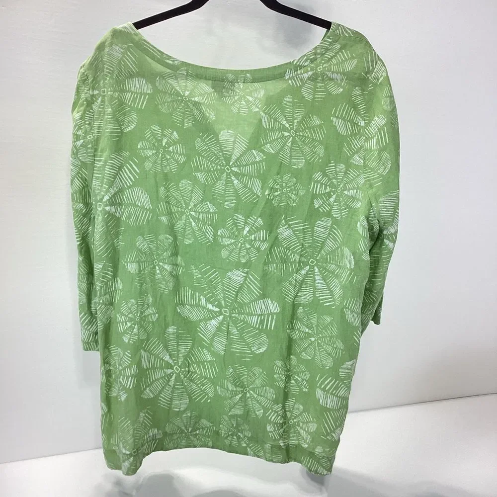 J. Jill Linen Blouse Green with White Accents J Jill Tunic XL - Picture 3 of 11